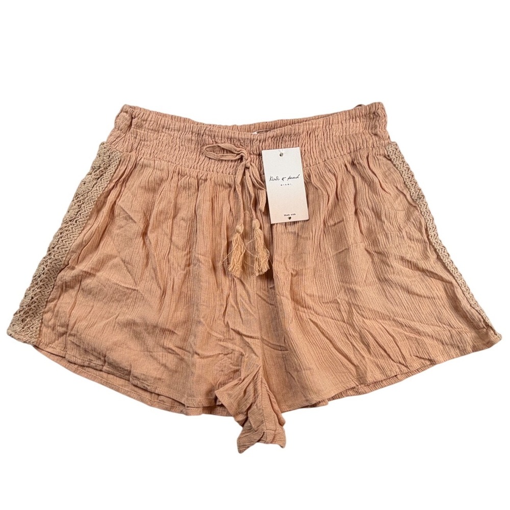 Kiwi & Punch Miami Peach Crinkle Crochet Trim Tassel Shorts NWT Large